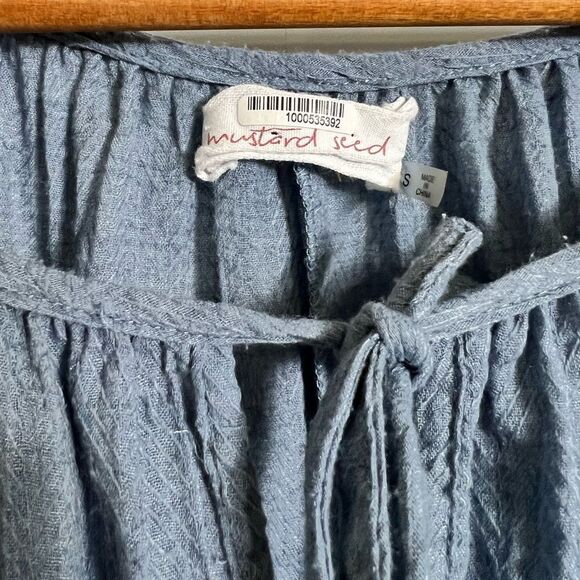 MUSTARD SEED Blue Chambray Ruffle Frills Tiered Dolman Bell Sleeve Blouse Top - Picture 4 of 6